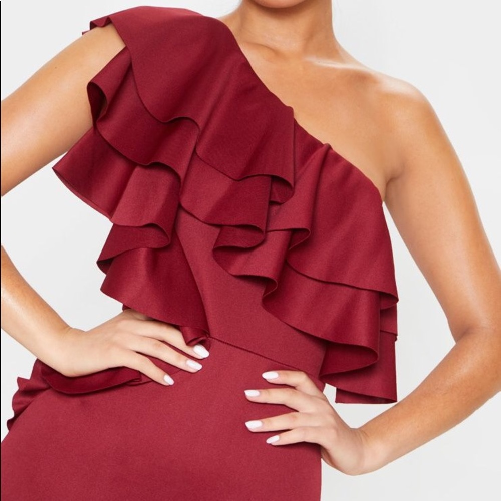 Satin Ruffle One Shoulder Mini Dress